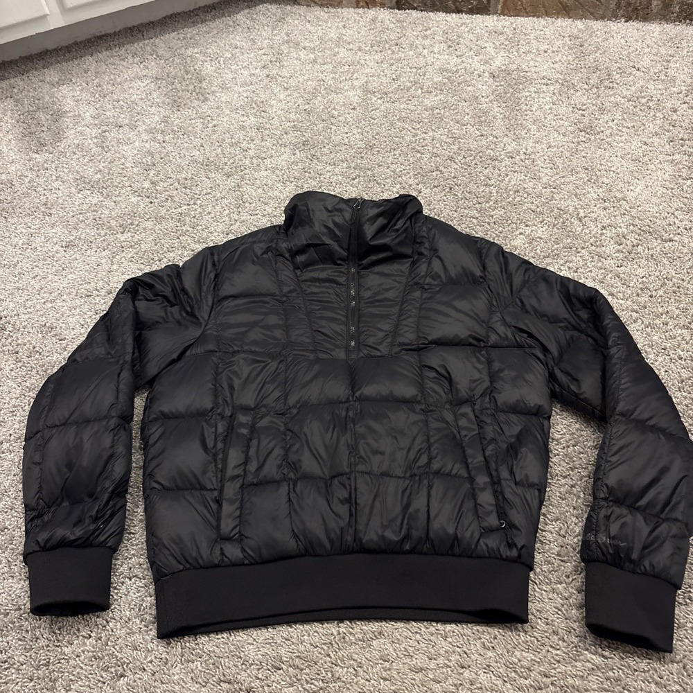 Women's M Eddie Bauer Quilted Down Bomber Puffer Jacket Black Full Zip Outdoors